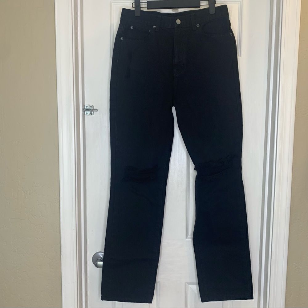 Carmar Distressed Black Ripped Knee High Rise Jeans Size 28